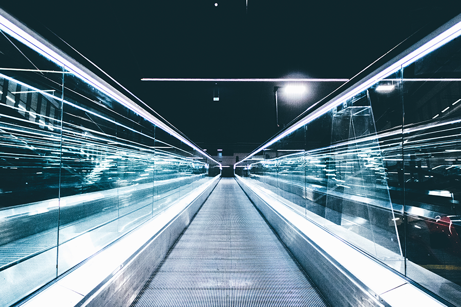 futuristic hallway with blue lights