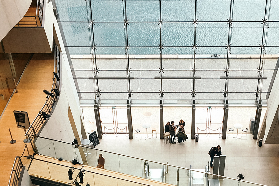 aerial view of windows and atrium