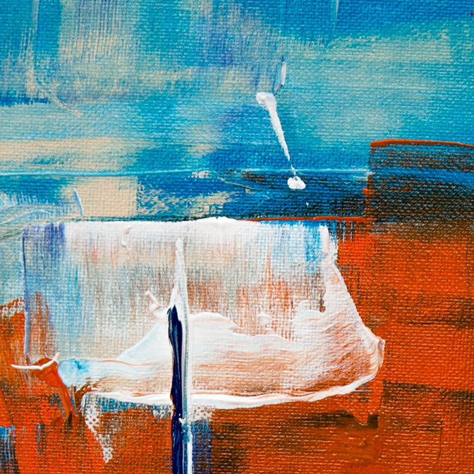 abstract blue, orange, and white painting