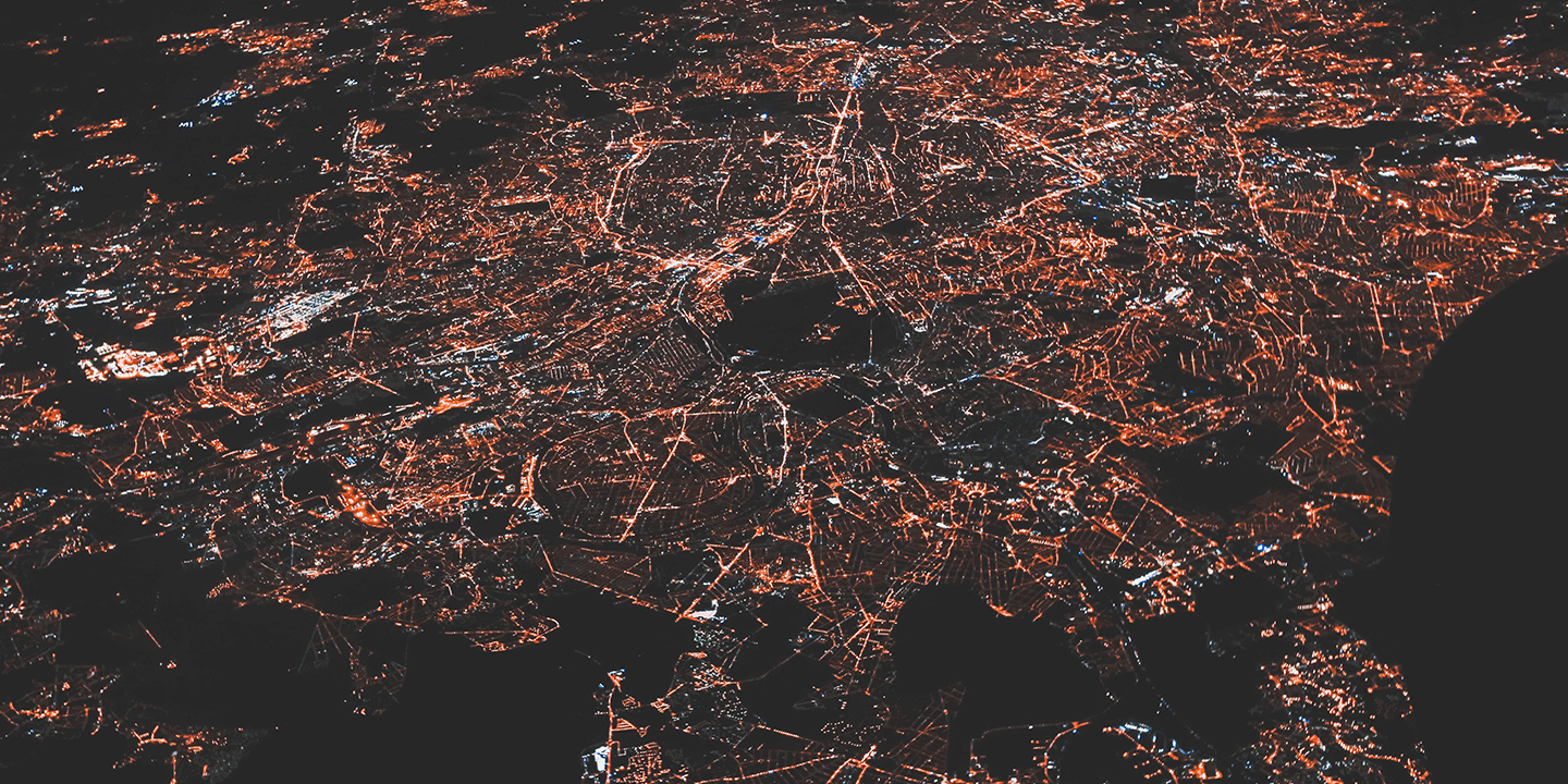 lit aerial view map at night