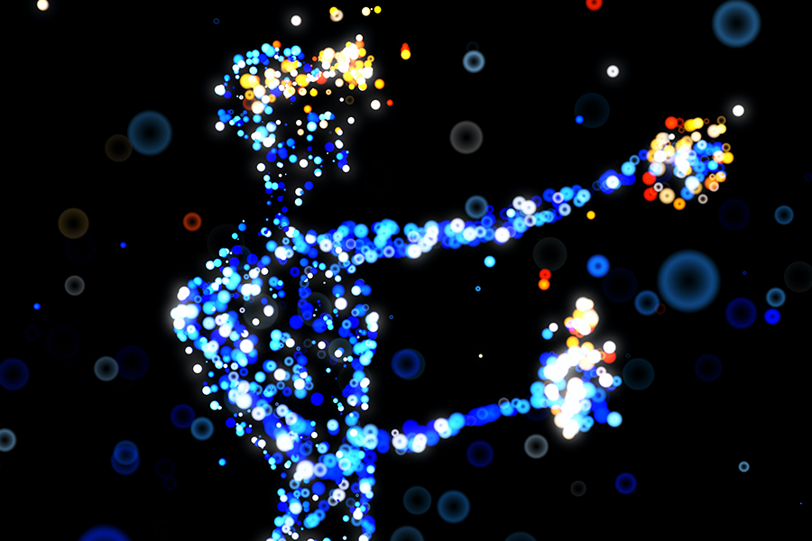 futuristic abstract image of a person made of blue lights