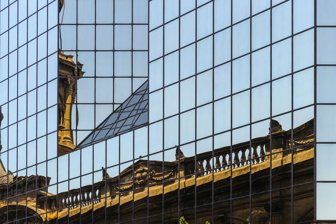 reflected view of cathedral in Chile