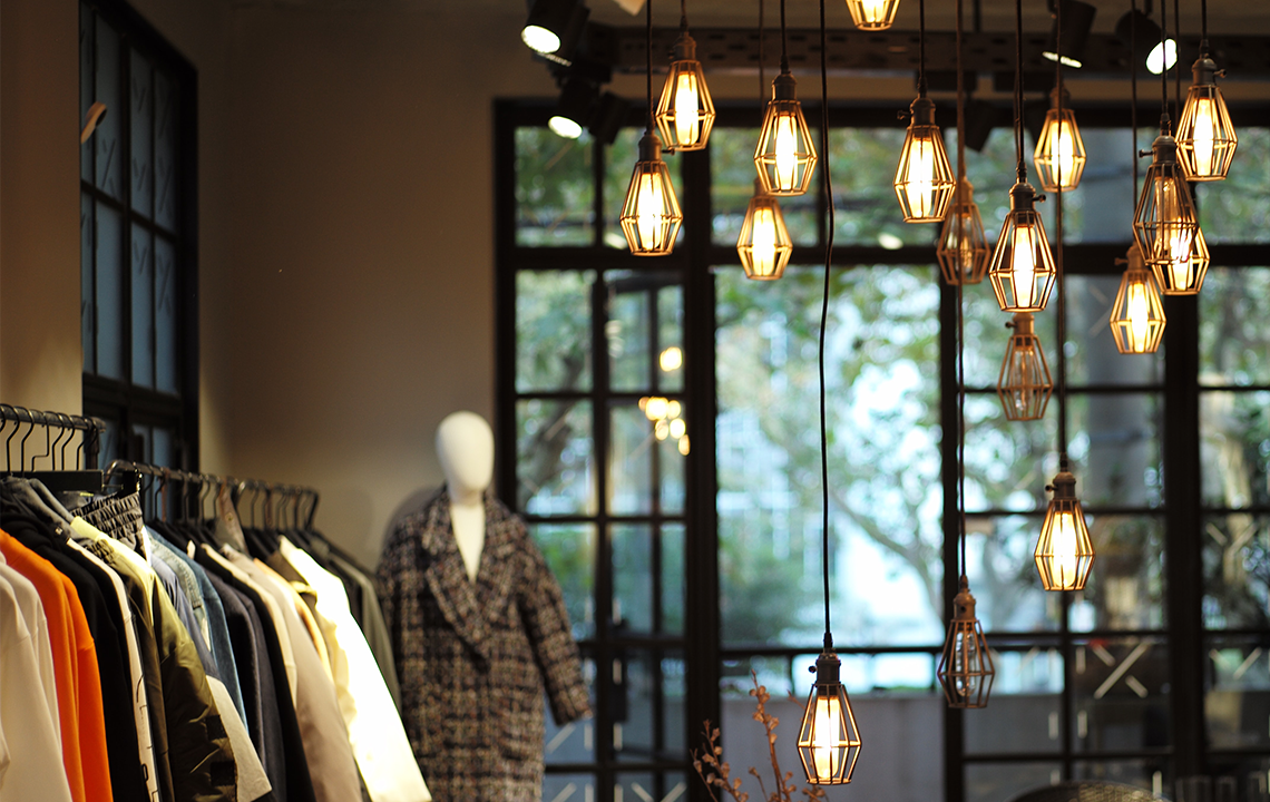lights in small clothing store